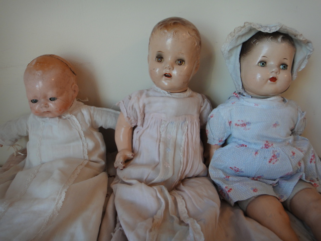 Three Vintage Composition Baby Dolls