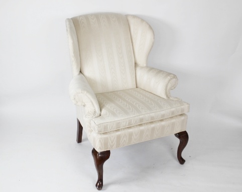 Ivory Flame Chintz Chippendale Style Wingback Chair