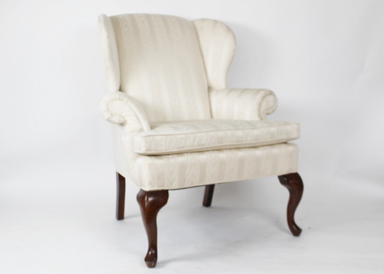 Ivory Flame Chintz Chippendale Style Wingback Chair