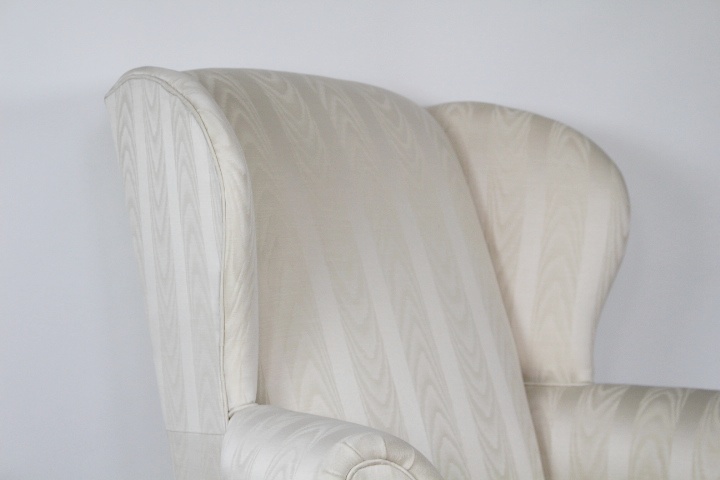 Ivory Flame Chintz Chippendale Style Wingback Chair