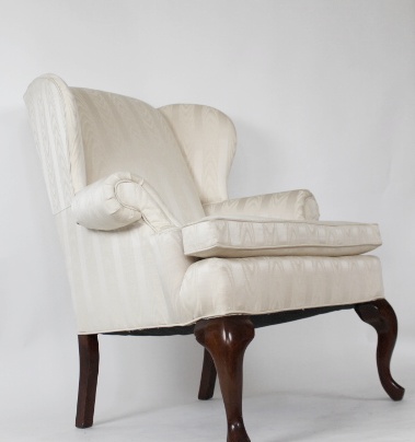 Ivory Flame Chintz Chippendale Style Wingback Chair