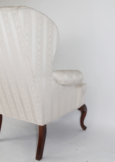 Ivory Flame Chintz Chippendale Style Wingback Chair