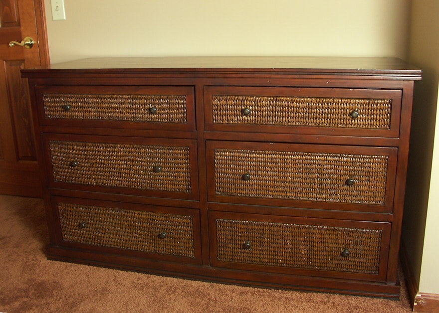 Contemporary Pier 1 Rattan and Wood Dresser