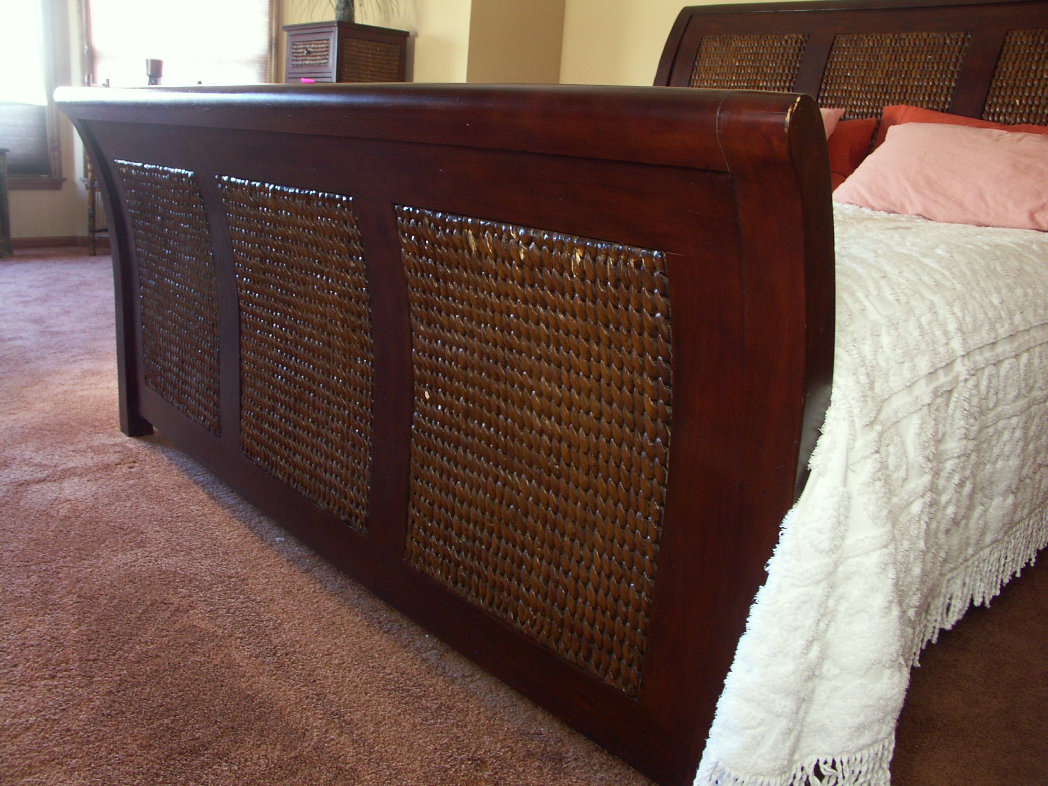 Contemporary Pier 1 Rattan and Wood King Size Bed