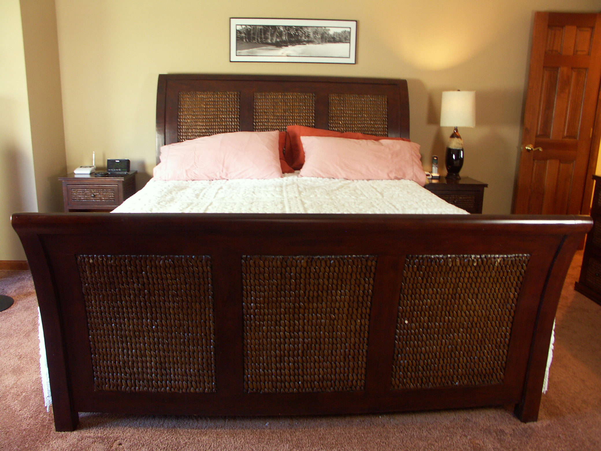Contemporary Pier 1 Rattan and Wood King Size Bed