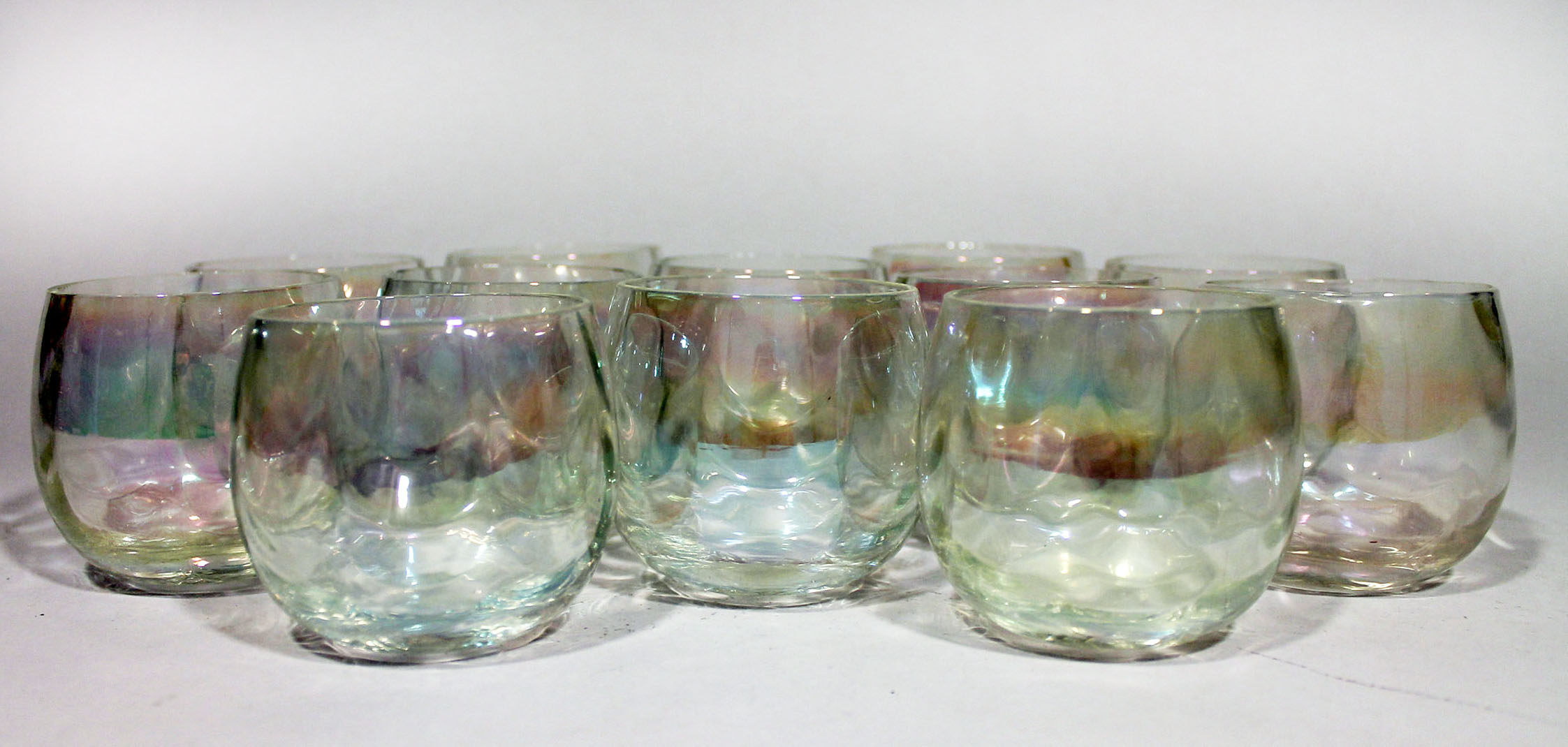 Twelve Vintage Iridescent Lowball Glasses
