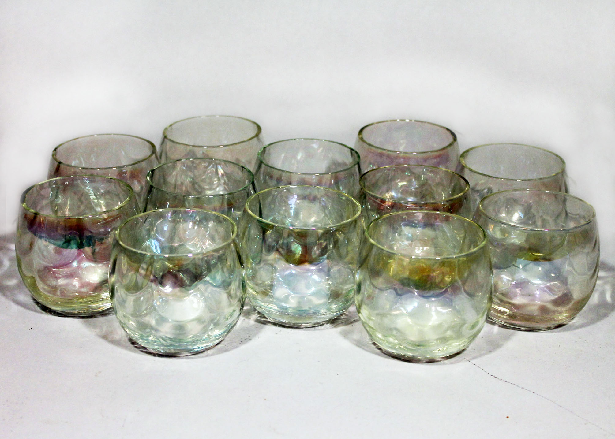 Twelve Vintage Iridescent Lowball Glasses
