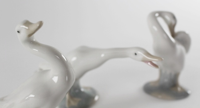 Three Lladro 1977 Geese Figurines