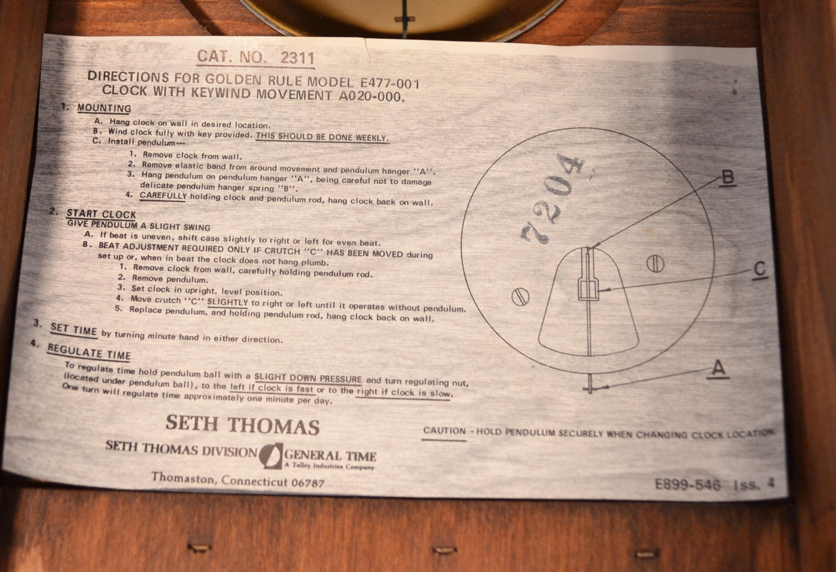 Vintage Seth Thomas Wall Clock