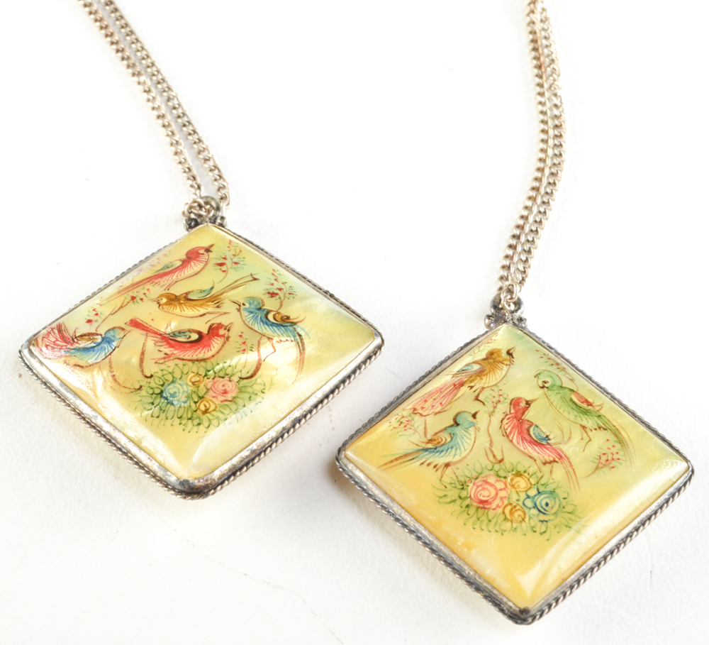 Pair of Persian Hand Decorated Pendants