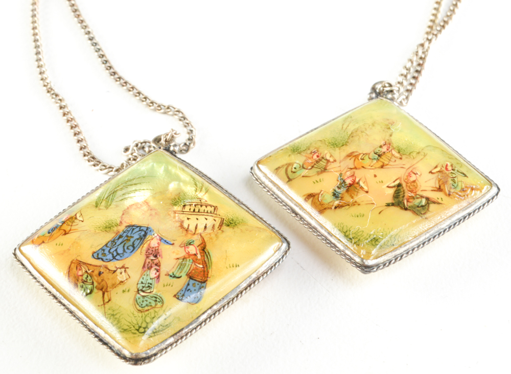 Pair of Persian Hand Decorated Pendants