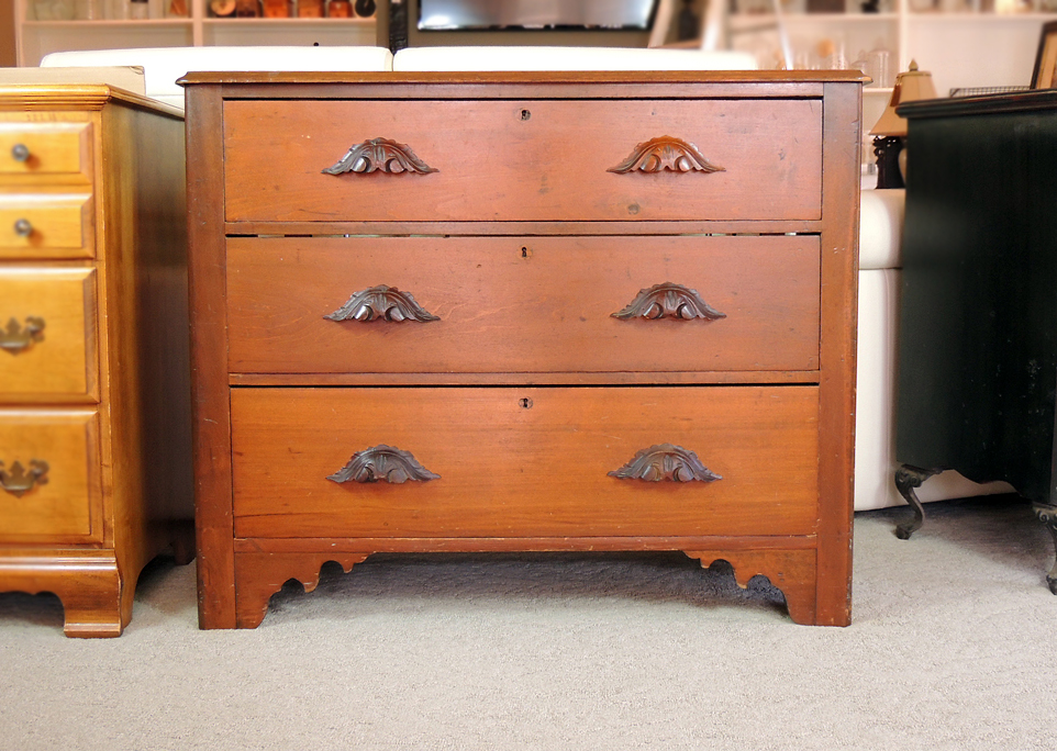 Antique Chest of Drawers with Carved Wood Handles