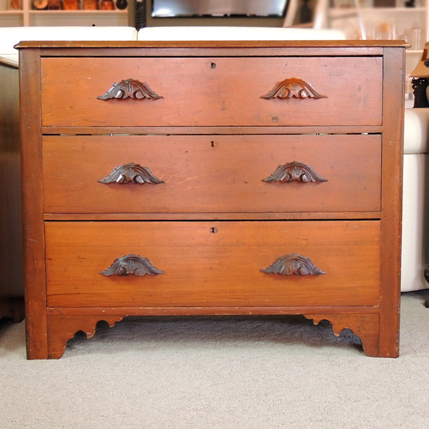 Antique Chest of Drawers with Carved Wood Handles