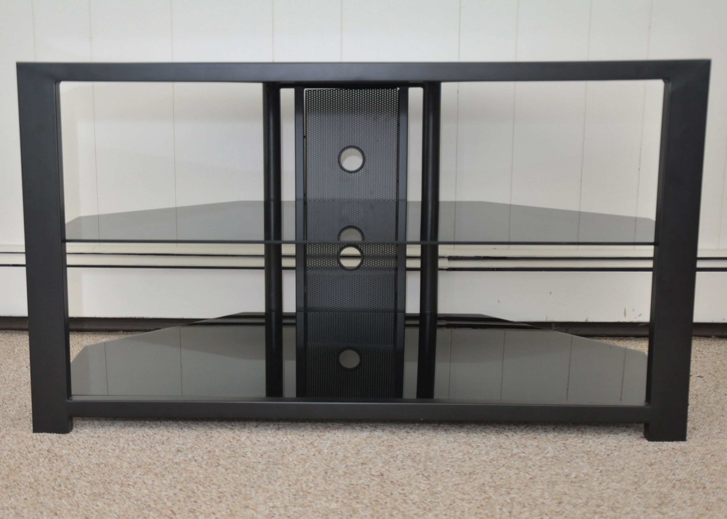 Metal and Black Glass Television Stand