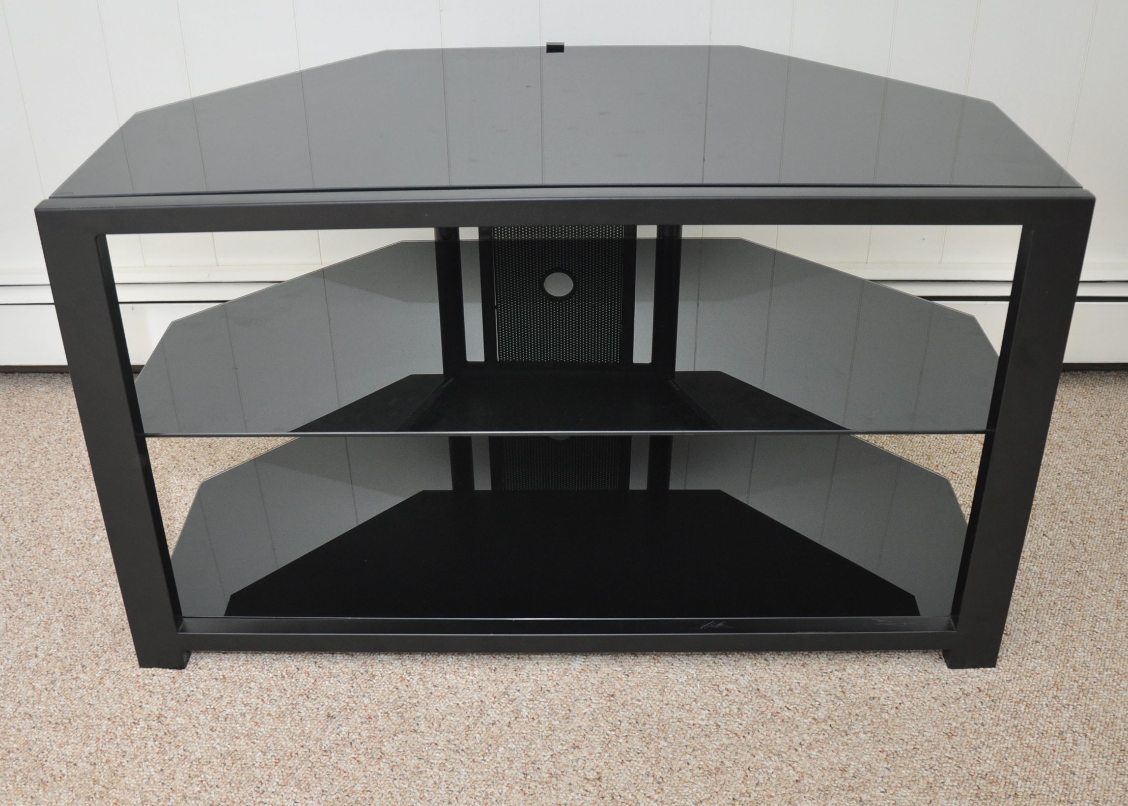 Metal and Black Glass Television Stand