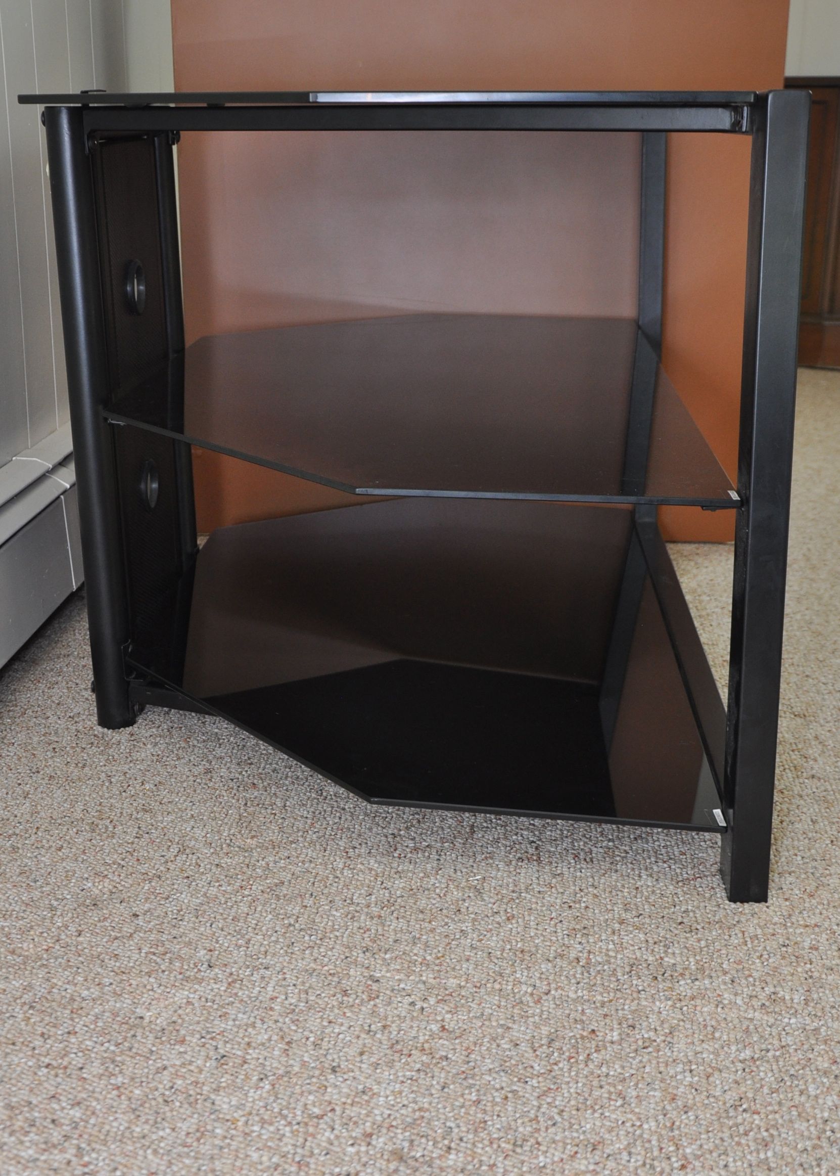 Metal and Black Glass Television Stand