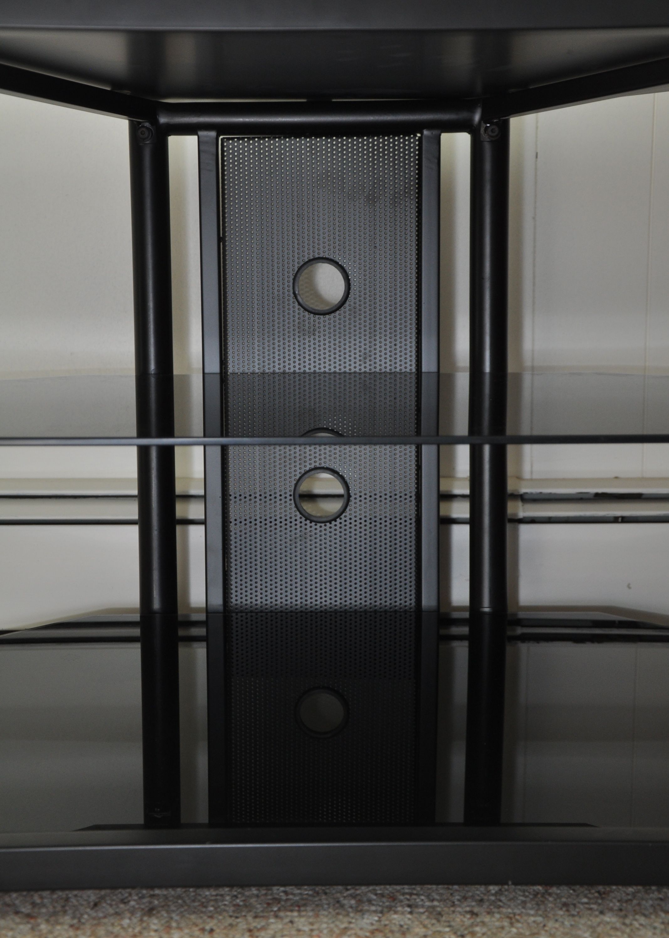 Metal and Black Glass Television Stand