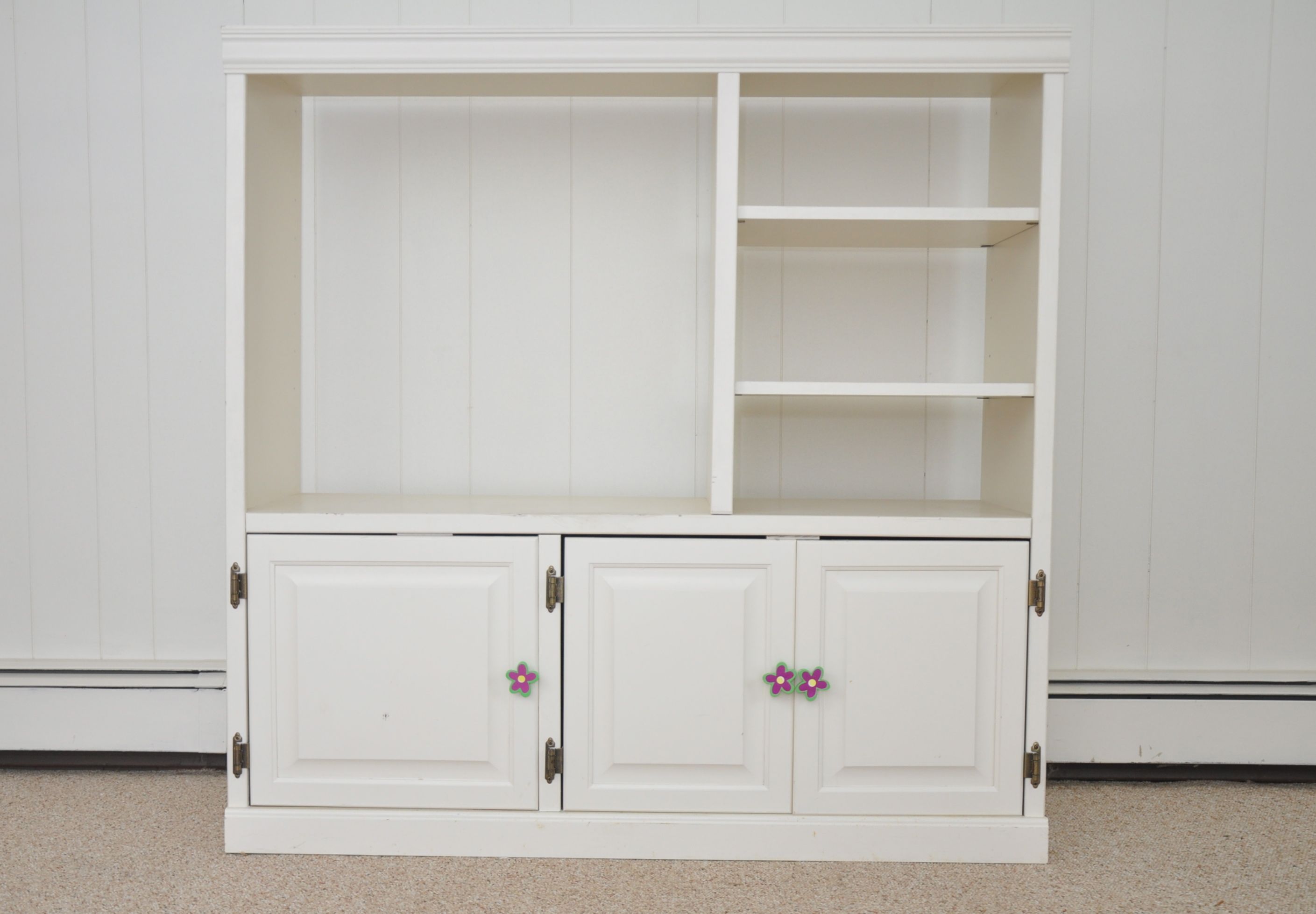 Vintage White Painted Wood Entertainment Center