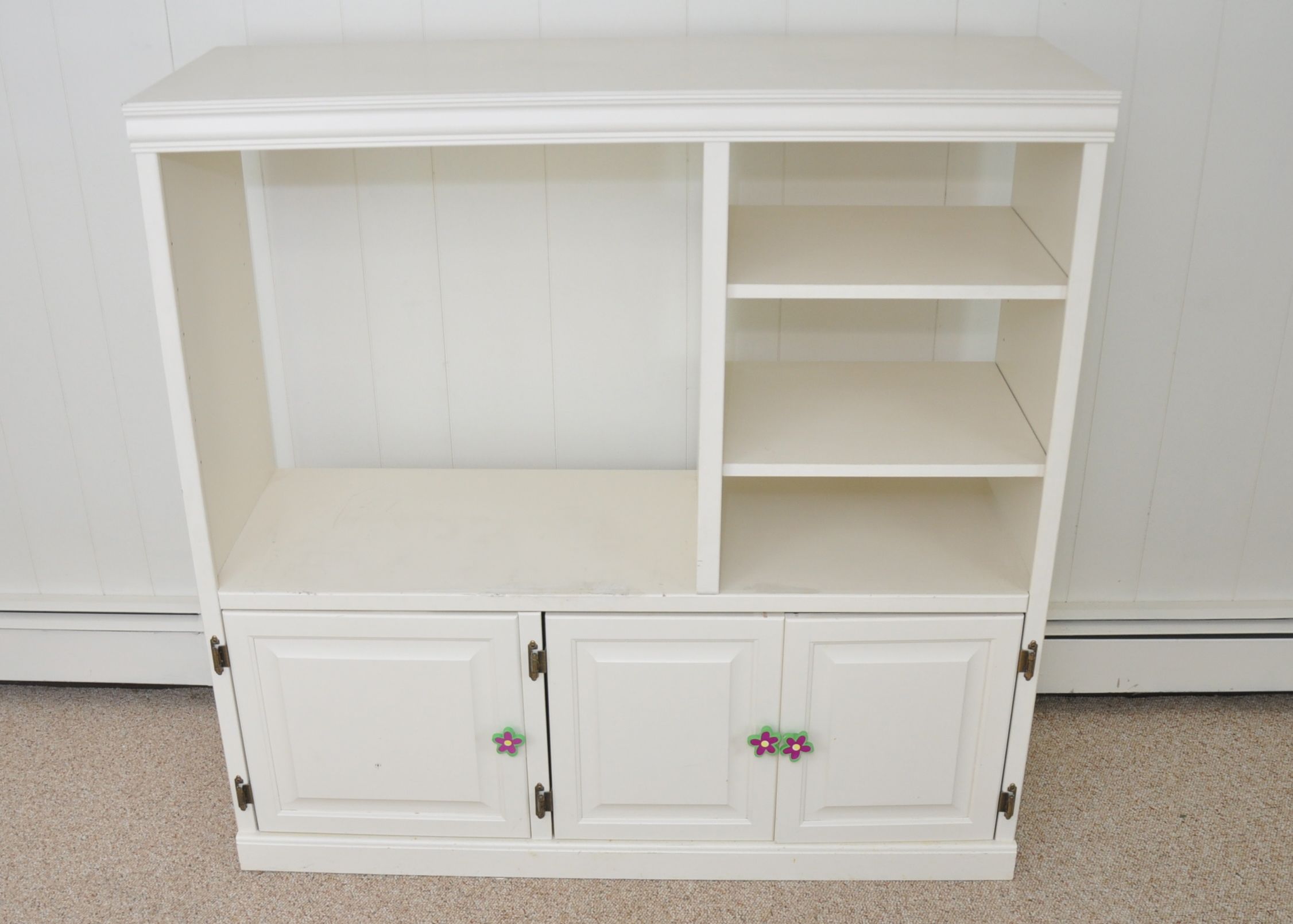 Vintage White Painted Wood Entertainment Center