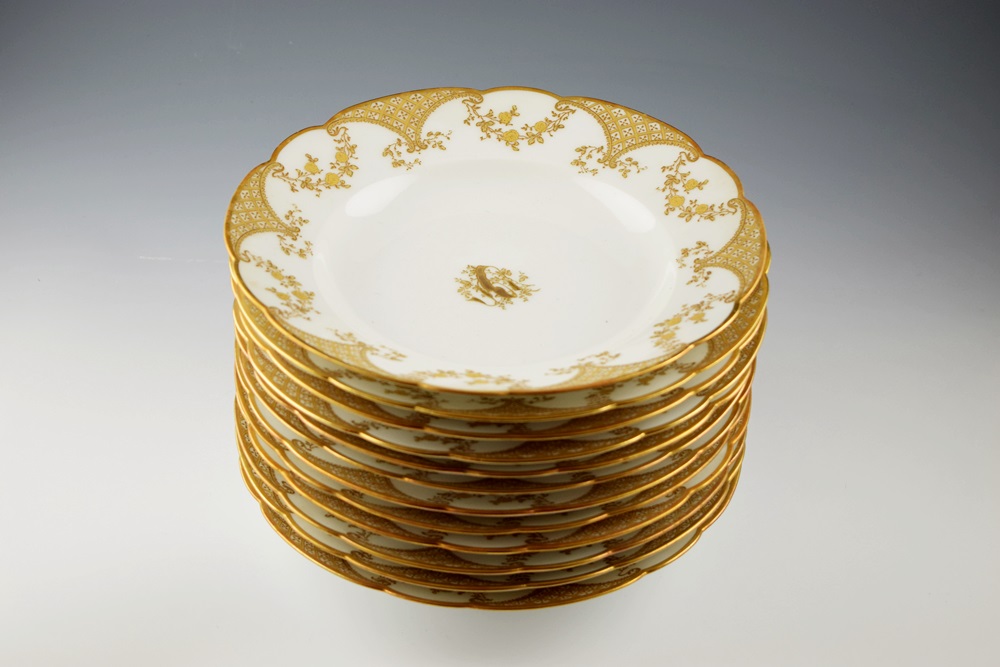 A Set of Twelve Antique Haviland & Co. Limoges Gold Rimmed Bowls