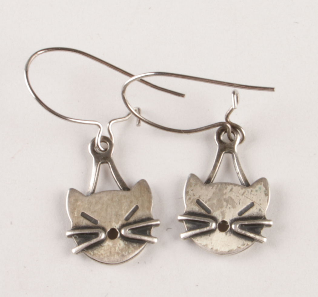 Charm Bracelet with Some Sterling Charms & Cat Earrings