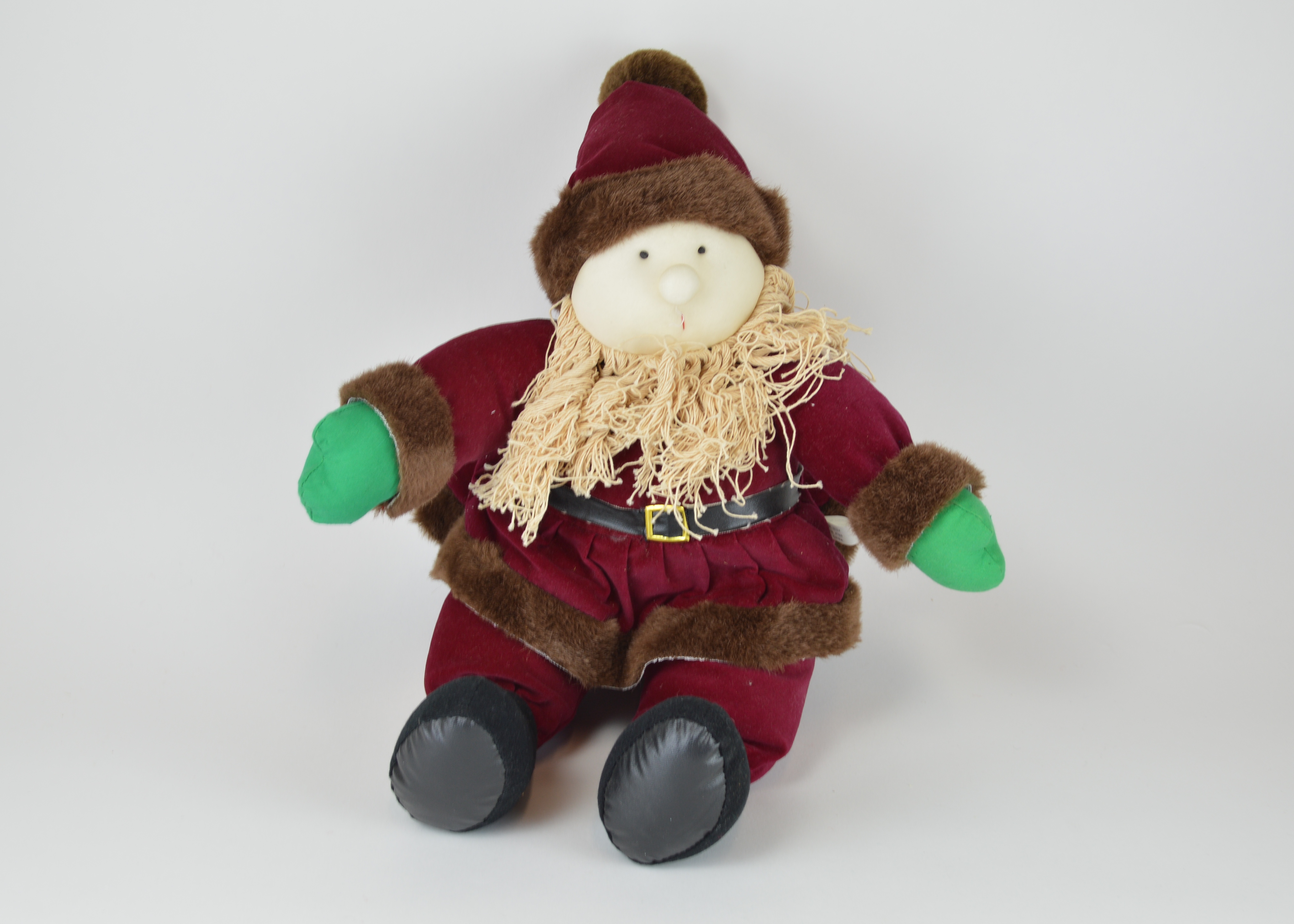 Puffy Velvet Santa and Two Knitted Stockings