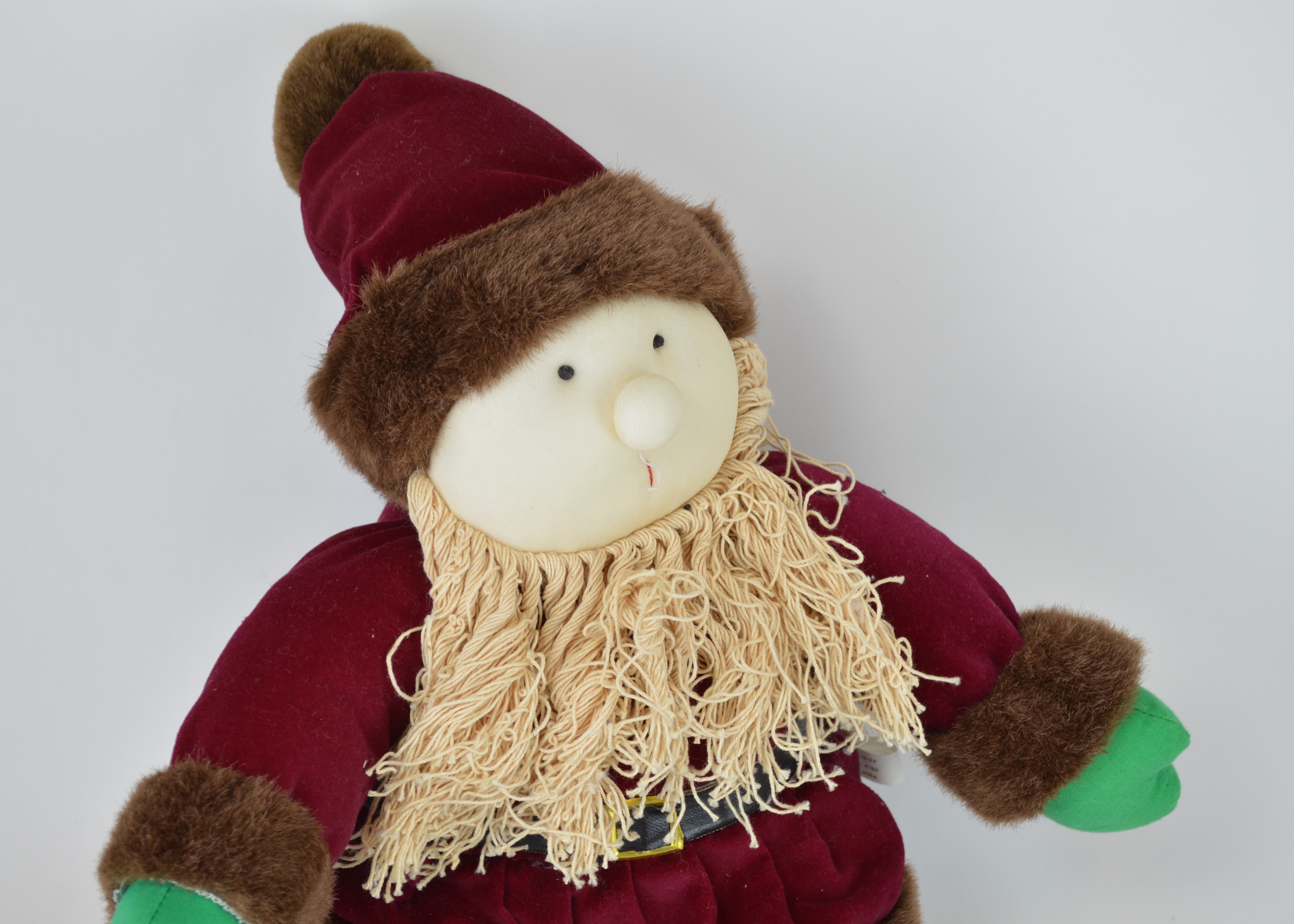 Puffy Velvet Santa and Two Knitted Stockings