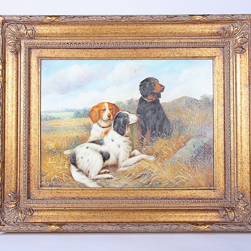 Oil Painting of Hunting Dogs by W. Oudry