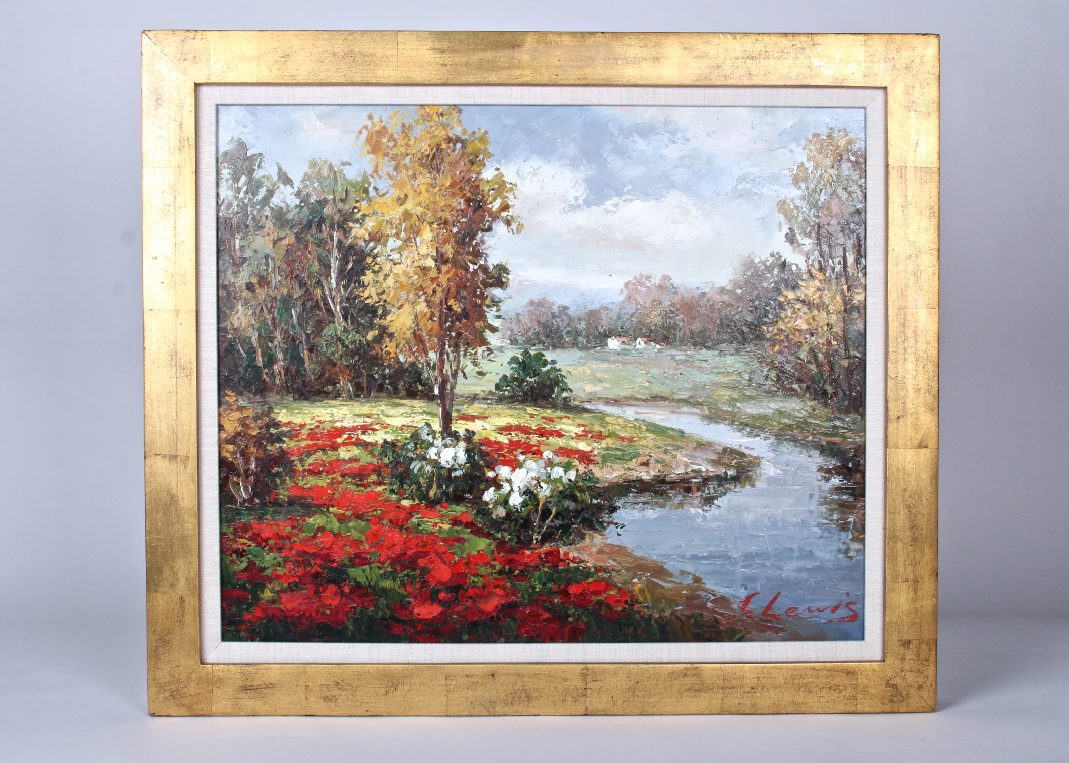 "Riverside," Oil Painting by C. Lewis