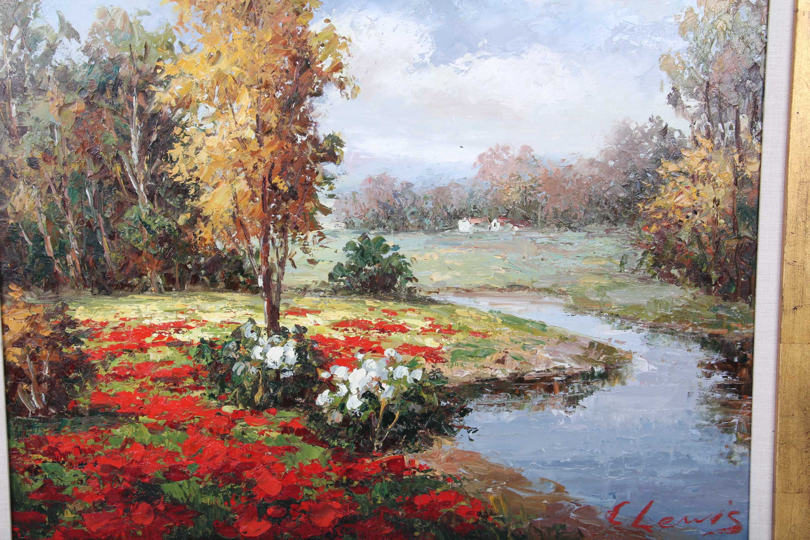 "Riverside," Oil Painting by C. Lewis