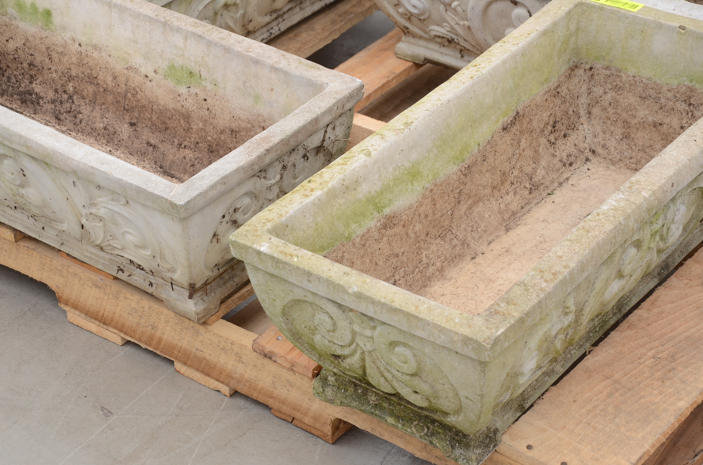 Four Large Concrete Garden Trough Style Planter