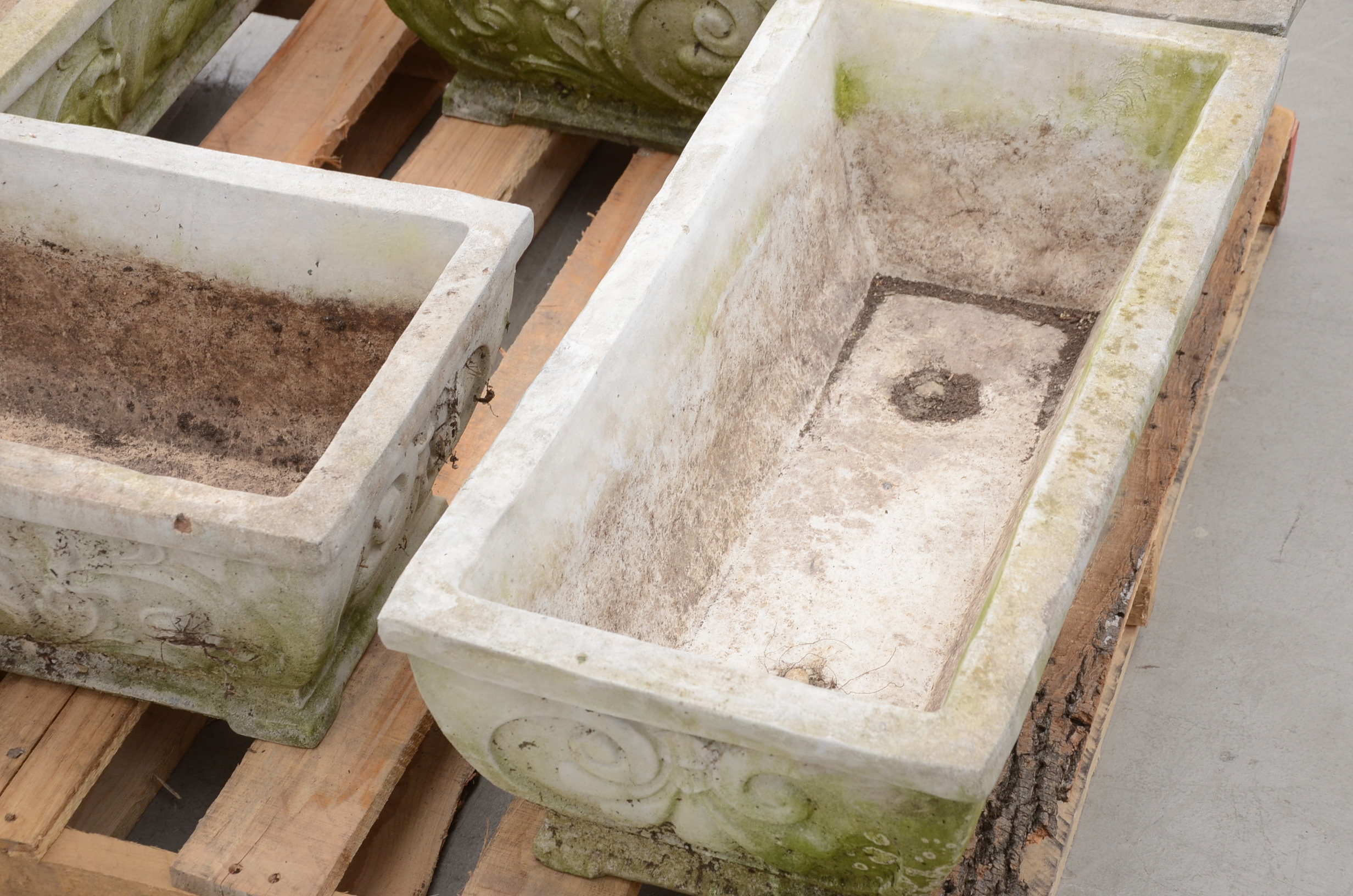 Four Large Concrete Garden Trough Style Planter