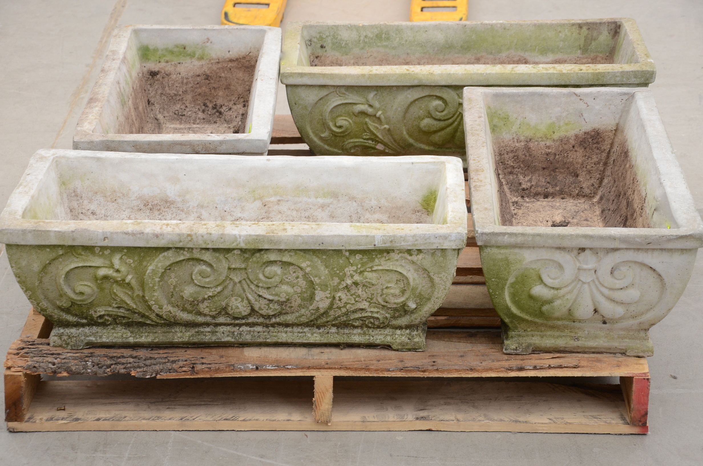 Four Large Concrete Garden Trough Style Planter