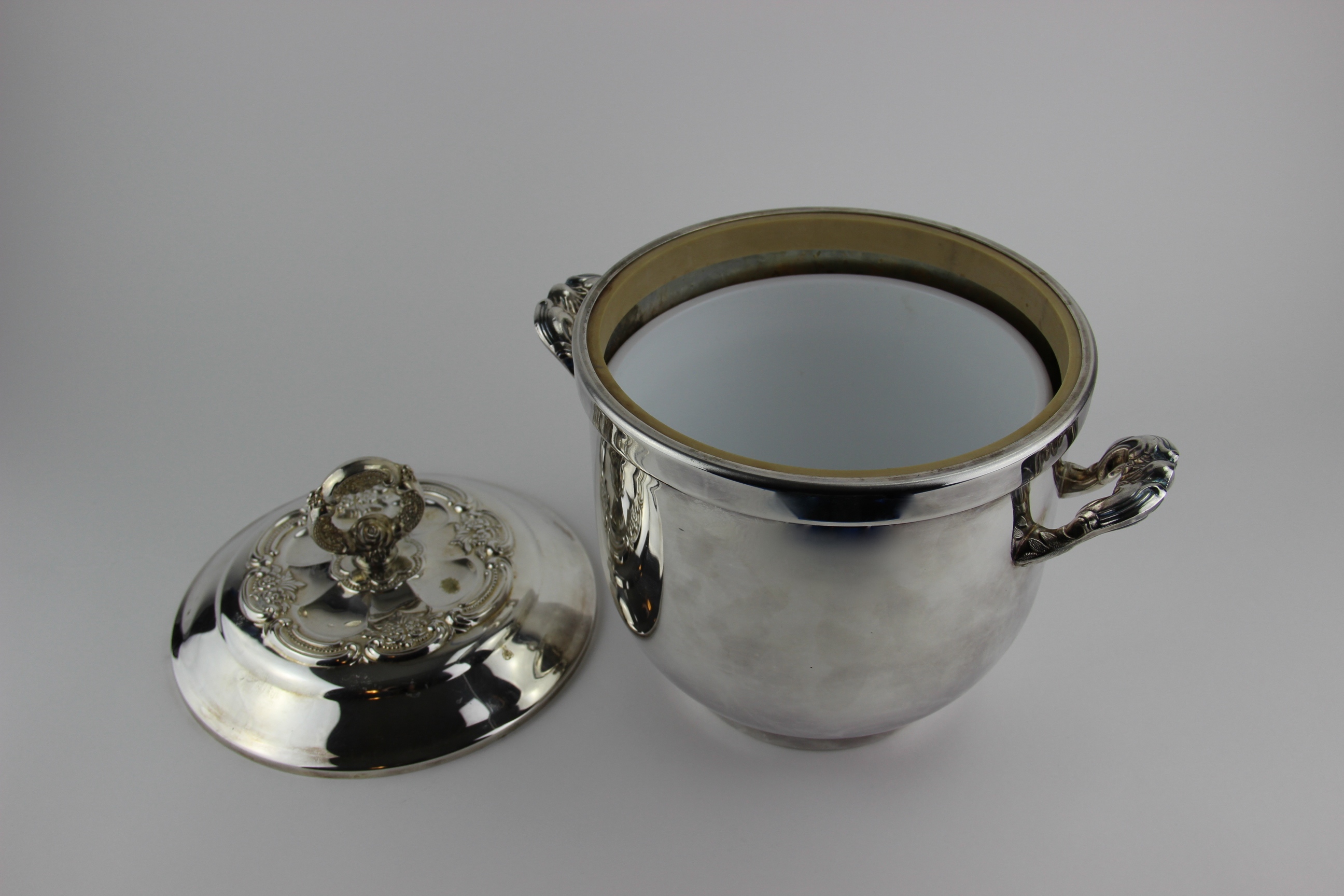 Silver Plate Ice Bucket, Pitcher and Divided Serving Dish