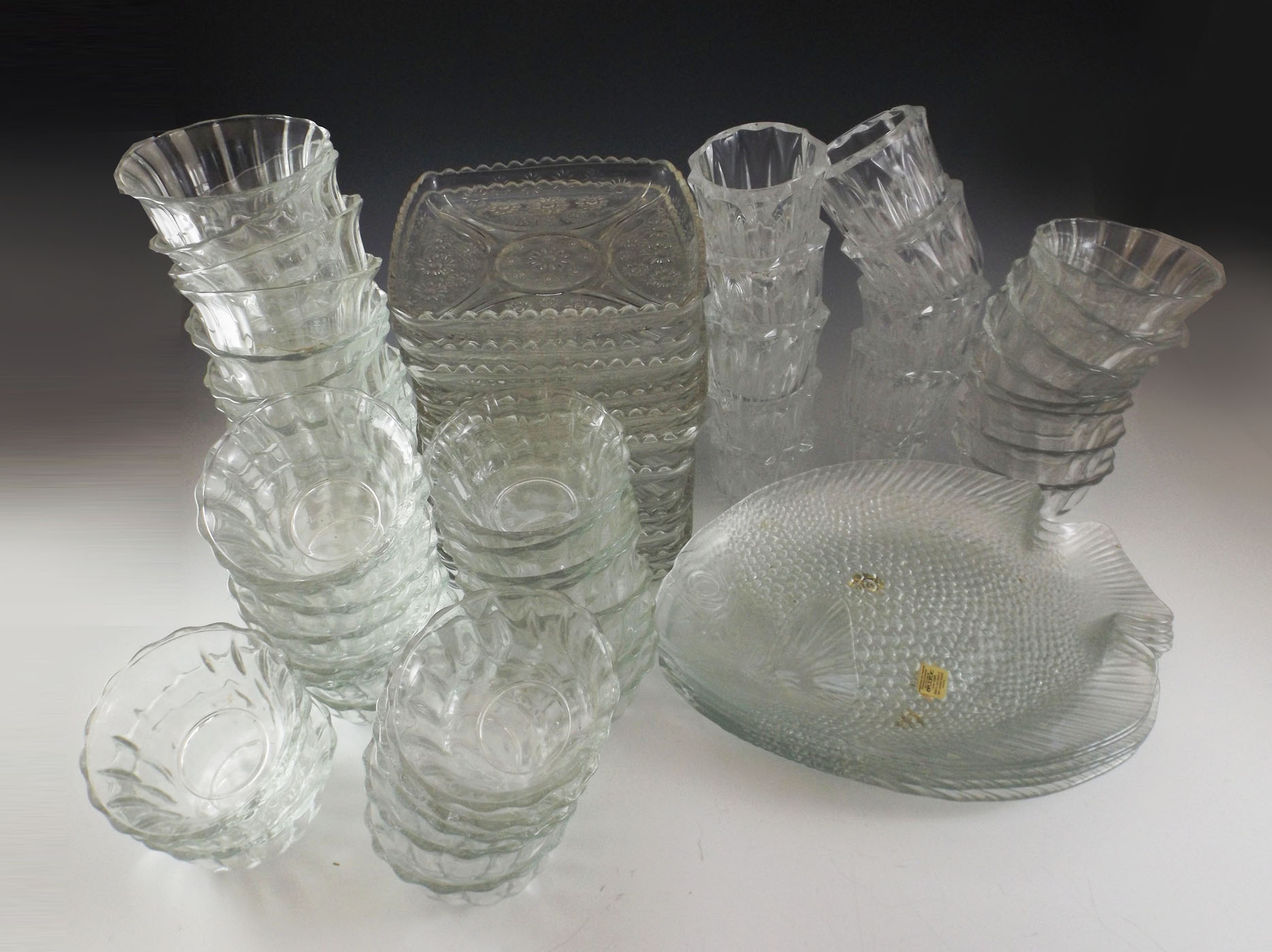 French Arconoc Fish Plates, Custard Bowls, Plates