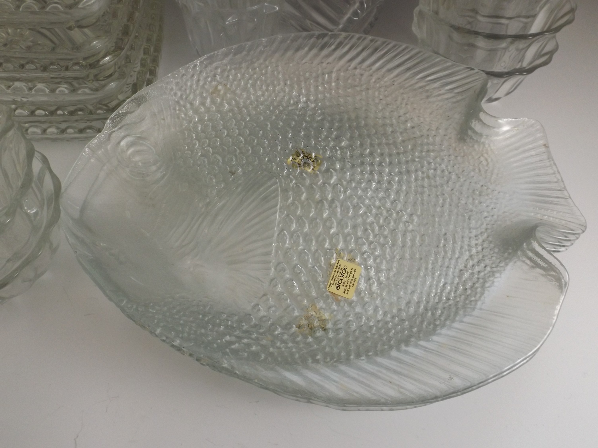 French Arconoc Fish Plates, Custard Bowls, Plates