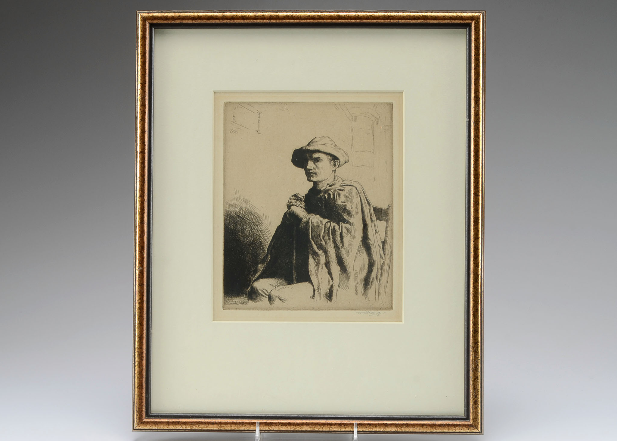 Signed 1882 Etching by William Strang "The Traveller"