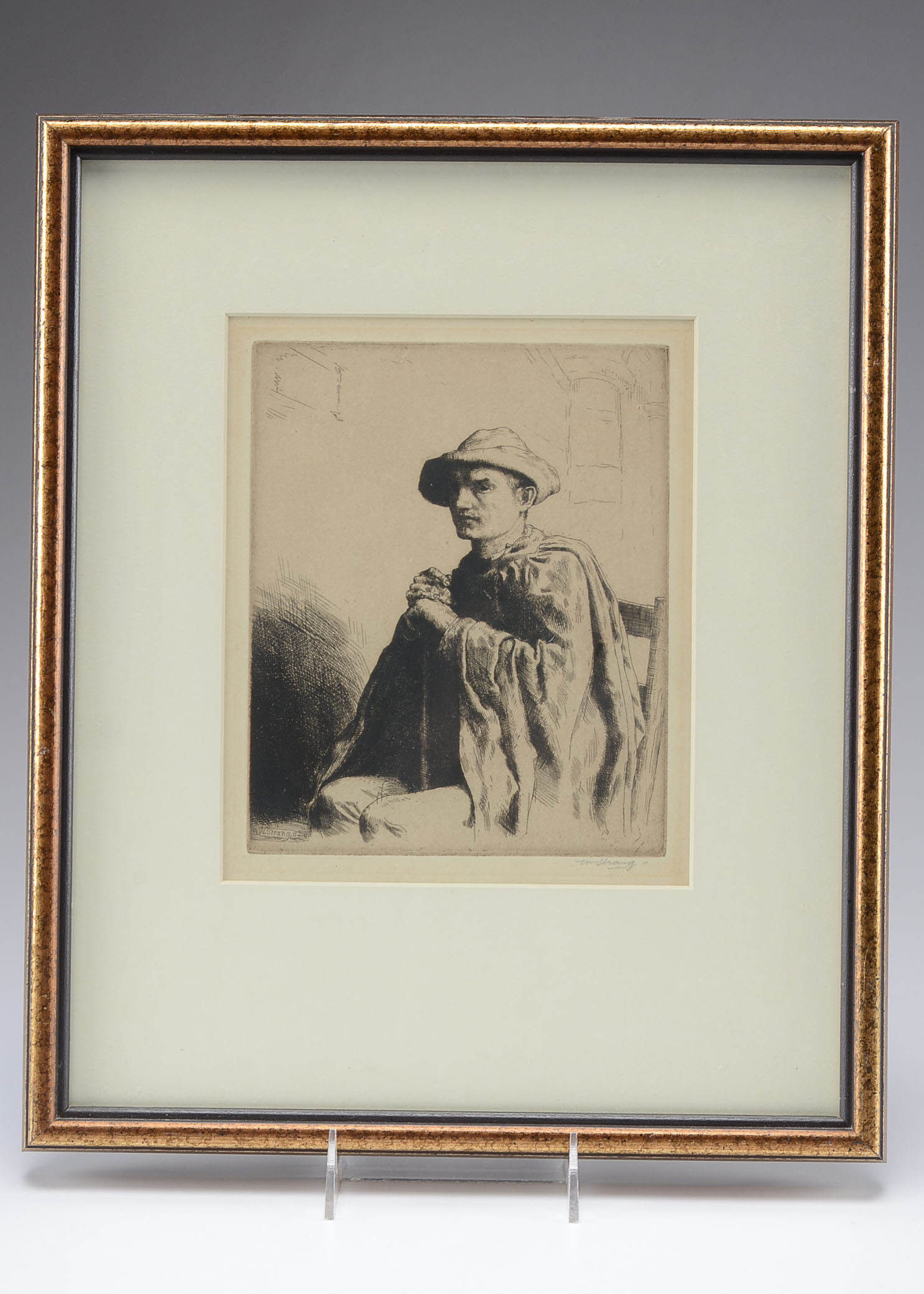 Signed 1882 Etching by William Strang "The Traveller"