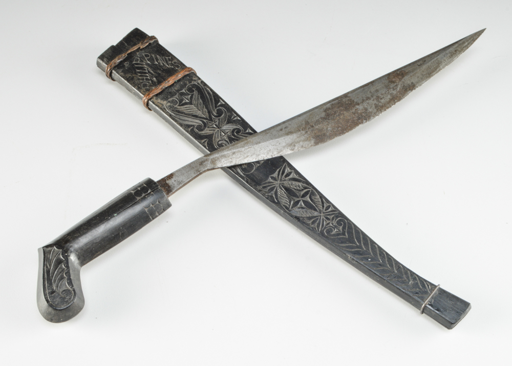 Filipino Bolo Knife with Carved Wood Sheath