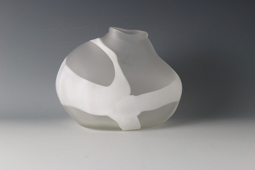 Sasaki Modern Abstract White and Frosted Vase