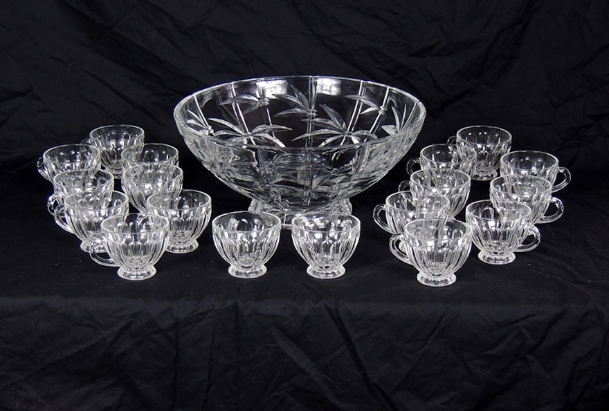 Godinger Shannon Crystal Punch Bowl and 18 Cups