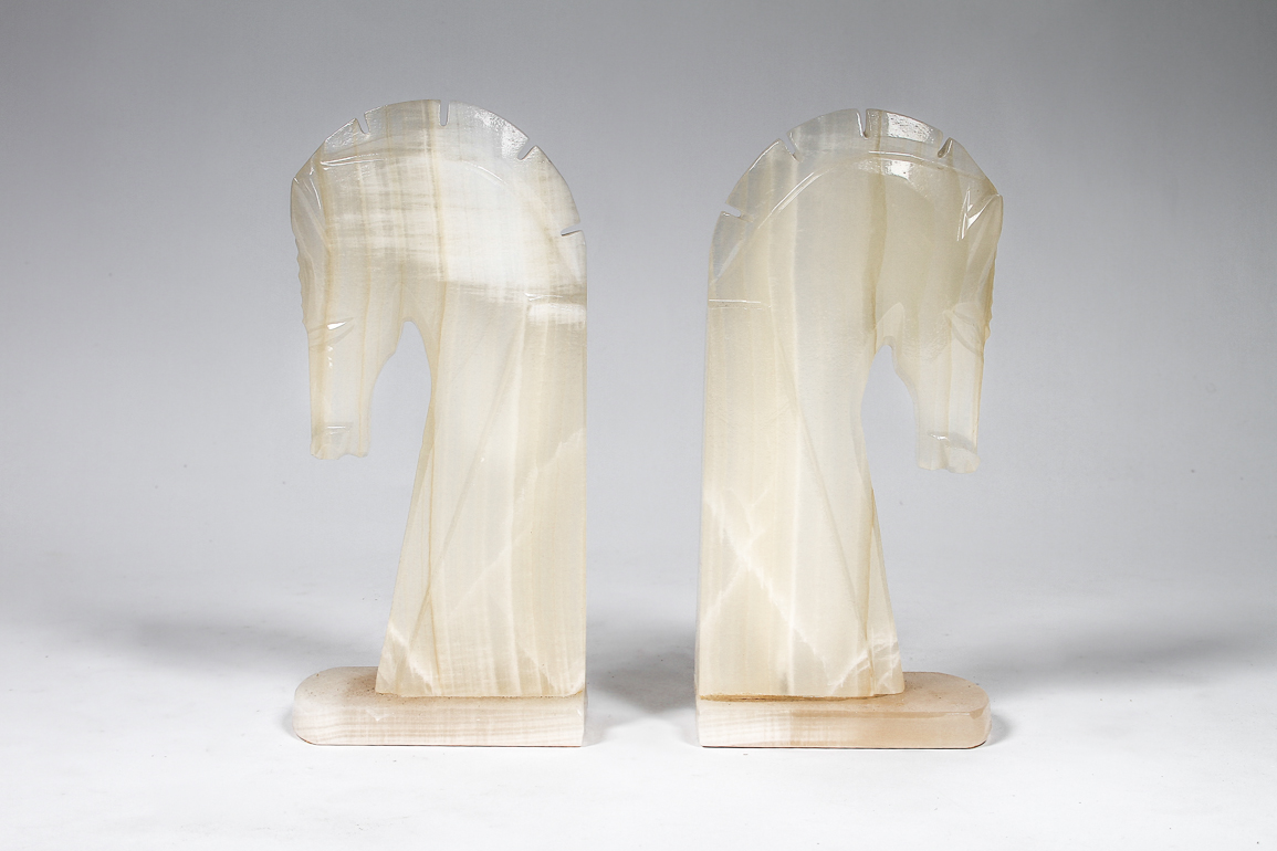 Pair of Vintage Carved Quartz Horse Head Bookends