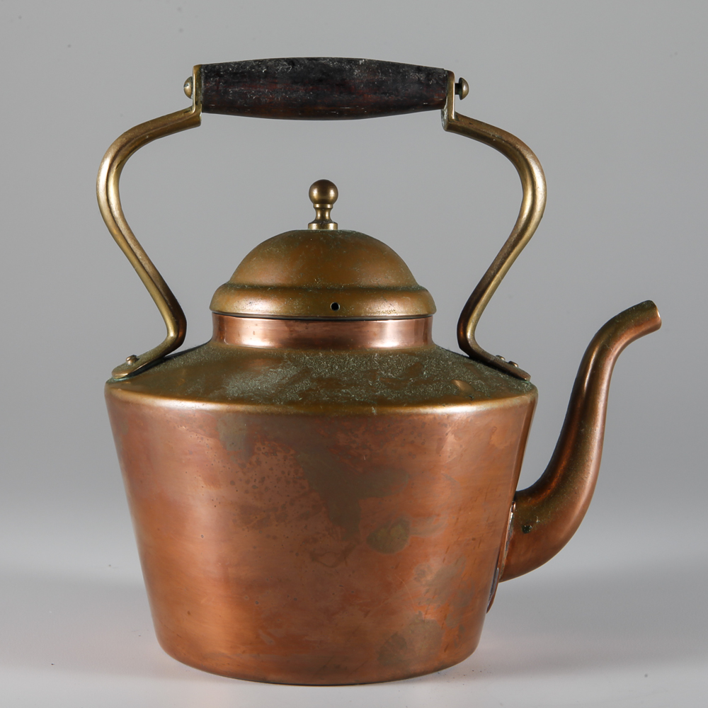 Colorful Glass Serving Ware and Copper Kettle