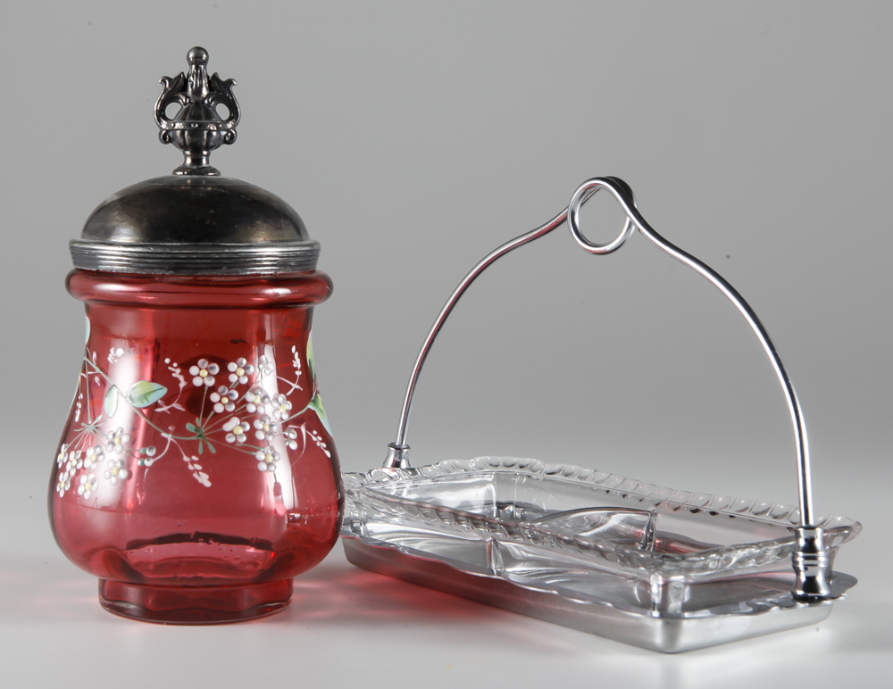 Colorful Glass Serving Ware and Copper Kettle