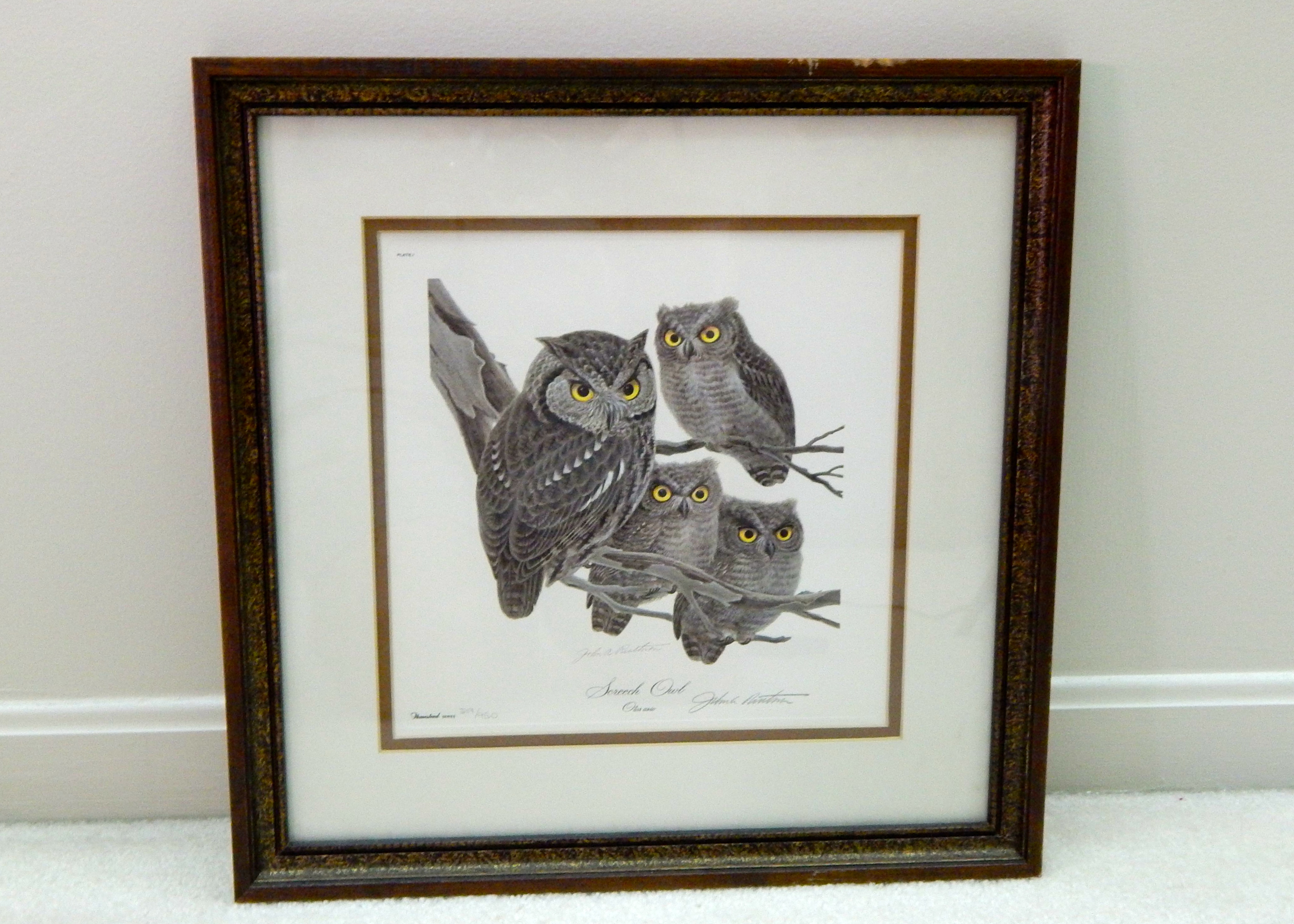 Lithographic Print "Screech Owls" by John Ruthven