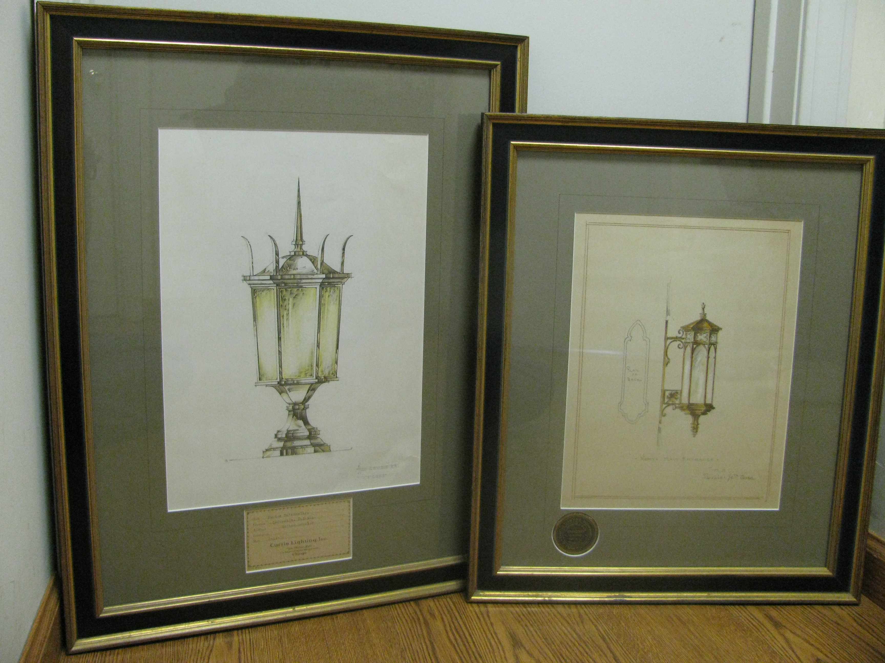 Pair of Framed Purdue University Lighting Sketches