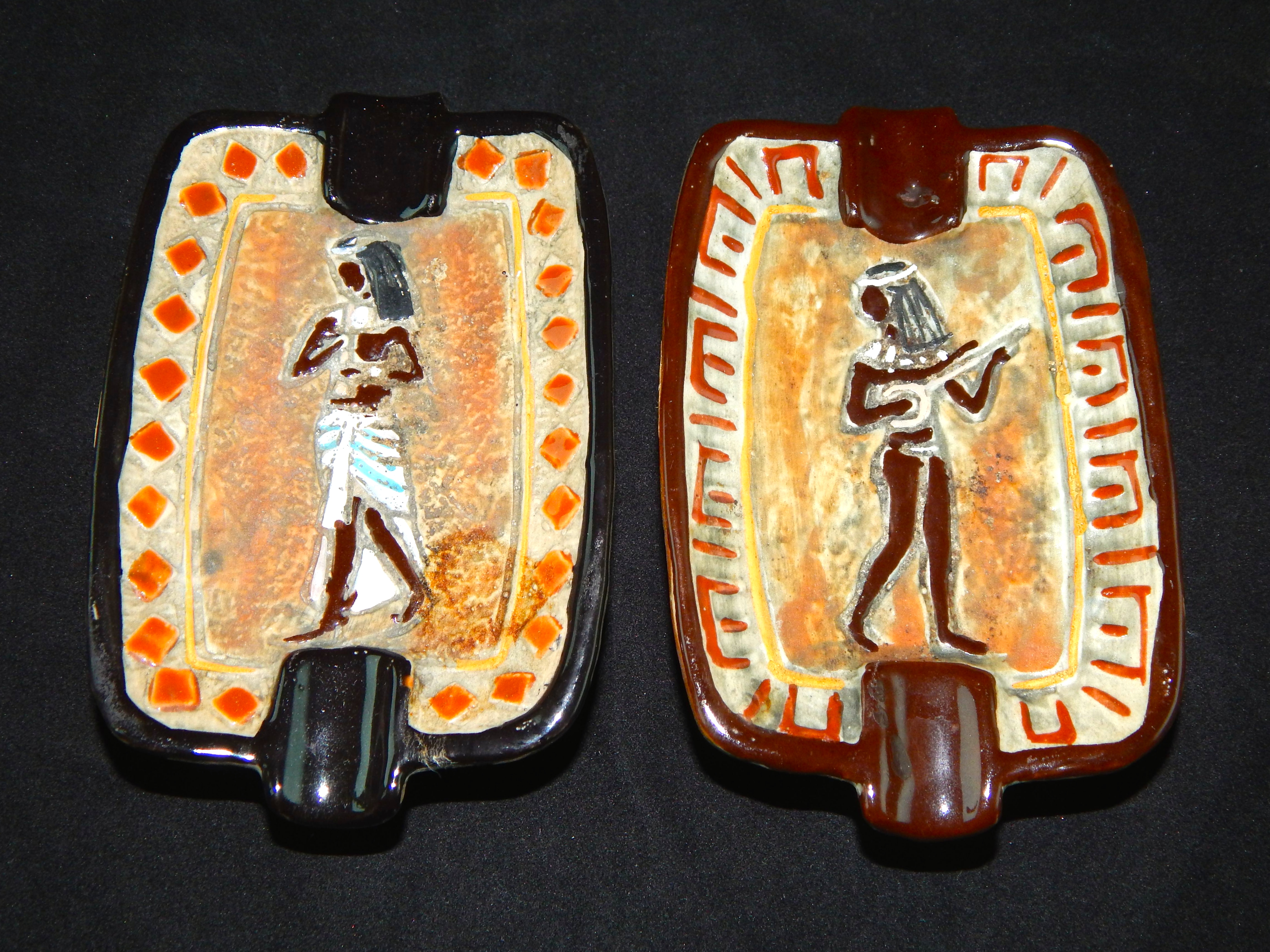 Bischoff Egyptian Musicians Pitcher & Ash Receiver Decanters