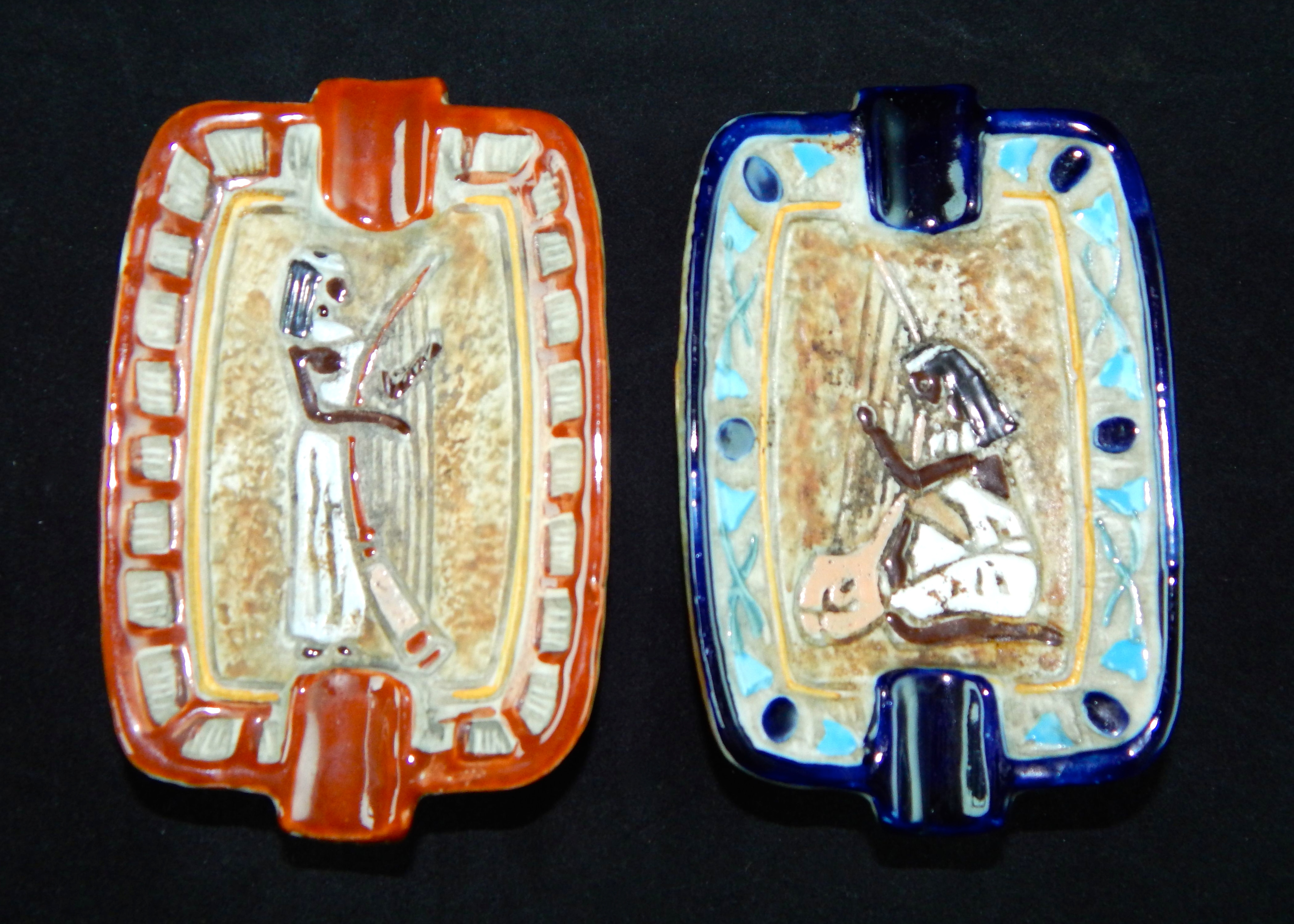 Bischoff Egyptian Musicians Pitcher & Ash Receiver Decanters