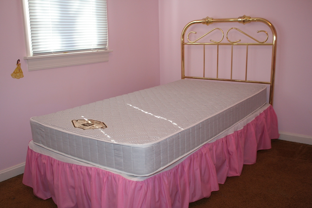 Brass Twin Bed with Mattress and Bedding
