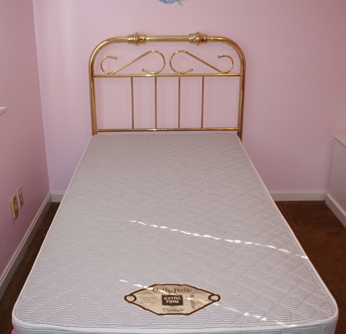 Brass Twin Bed with Mattress and Bedding